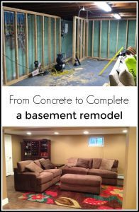 concrete basement remodel, basement makeover, basement before and after