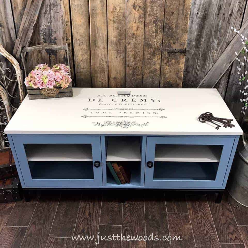 cream-and-blue-painted-furniture, painted media console, new york, painted furniture