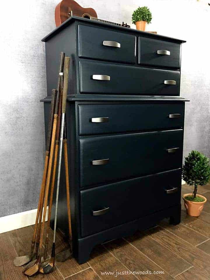 How to Add a Masculine Touch to an Old Dresser by Just the Woods navy-painted-furniture, blue dresser, painted blue dresser, blue painted tallboy, just the woods, staten island