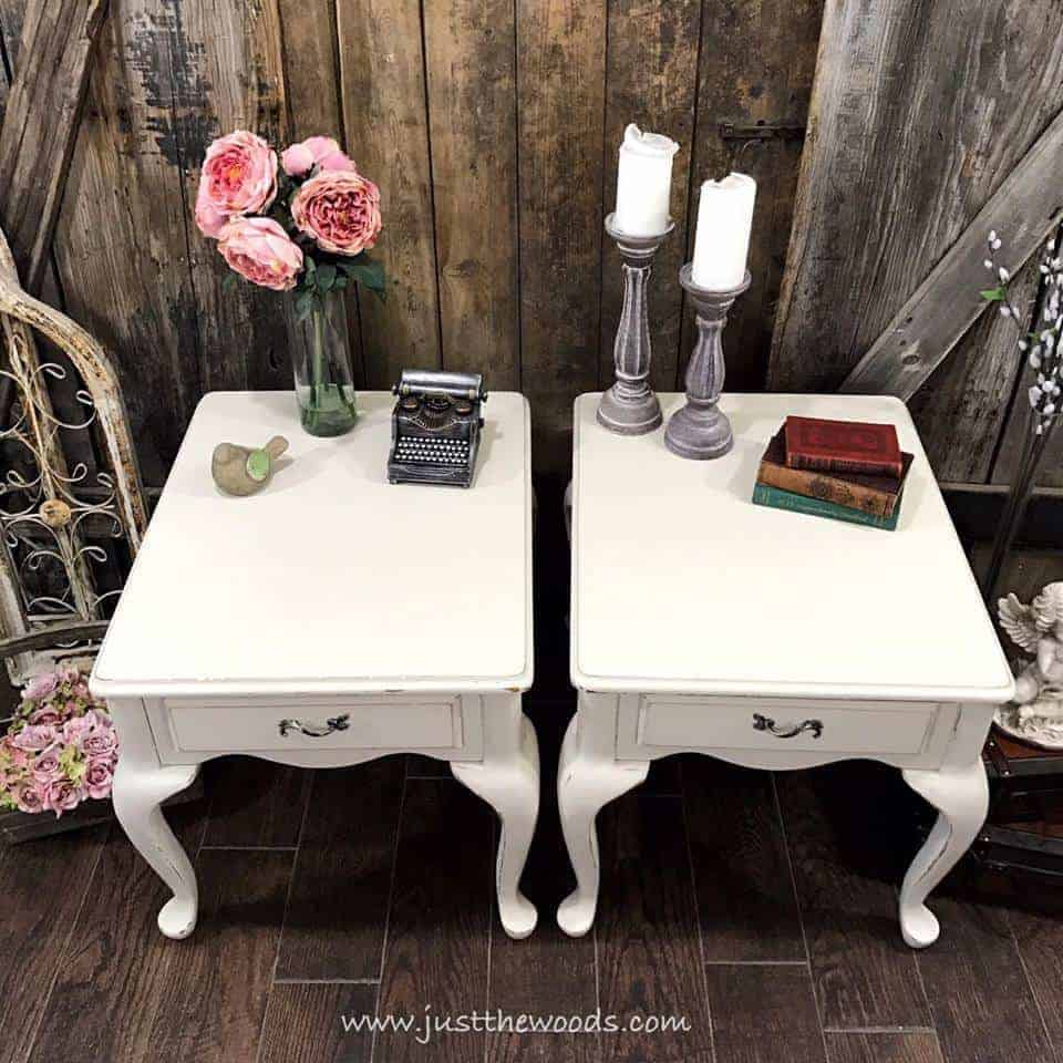 neutral-painted-end-tables, white painted furniture, chalk paint