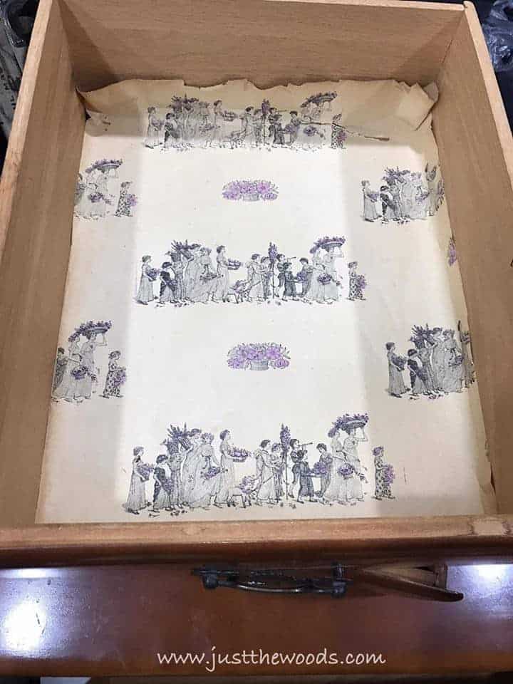 How to Add a Masculine Touch to an Old Dresser by Just the Woods old-paper-liner, vintage dresser, staten island, painted furniture