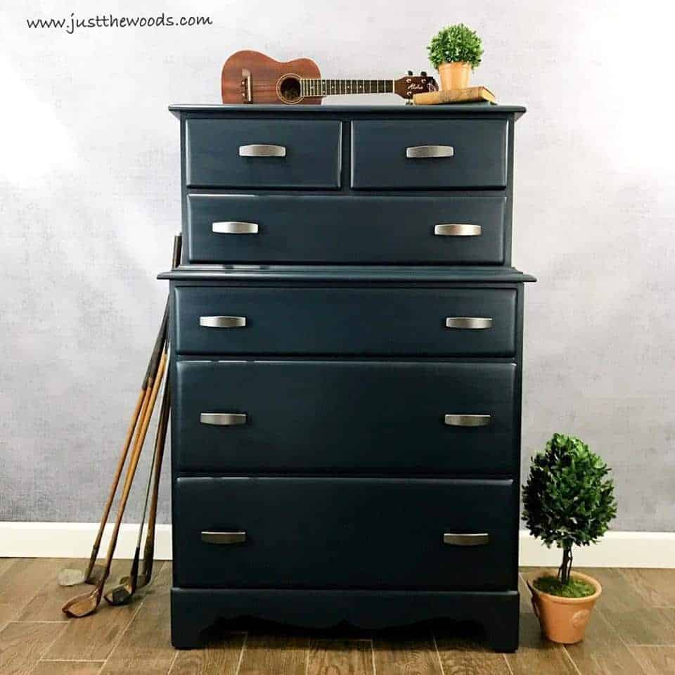 How To Paint A Masculine Blue Dresser For A Man By Just The Woods