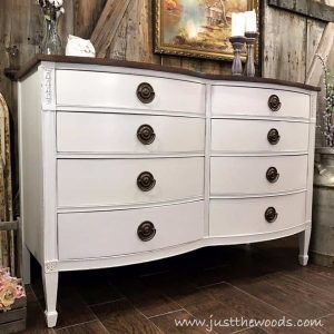 vintage-drexel-dresser-painted-white, bowfront painted dresser, white chalk paint