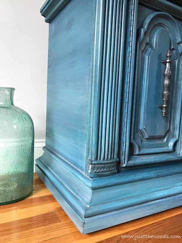 layered-chalk-paint, blue and gray painted furniture, silver hardware, new york