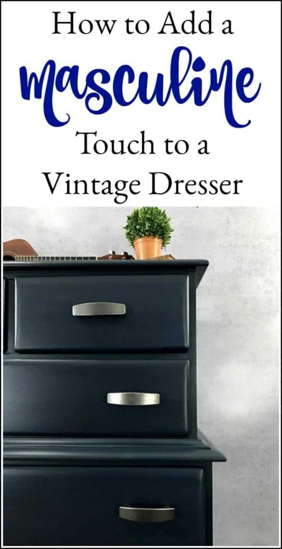 Add a masculine touch to an old vintage dresser with paint. A painted navy blue dresser is the perfect masculine painted furniture makeover. #paintedfurniture #bluepaintedfurniture #bluedresser #bluepainteddresser #navybluedresser #bluepaintedfurniture #darkbluepaintedfurniture #bluepaintedfurnitureideas