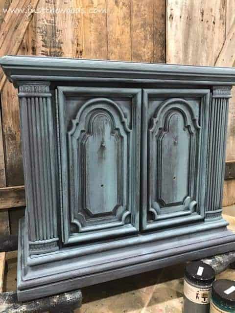 memphis-blue-layered-paint, how to layer paint on furniture