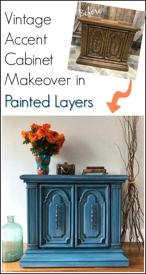 Goodwill accent table gets a makeover. See how to paint furniture with layers on this ornate vintage cabinet in shades of blue. | painted furniture ideas | painted furniture techniques | layering paint on furniture | how to paint layers | furniture painting techniques | blue painted furniture