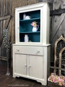 tall-painted-cream-cupboard, shabby chic cupboard, painted cabinet, blue inside