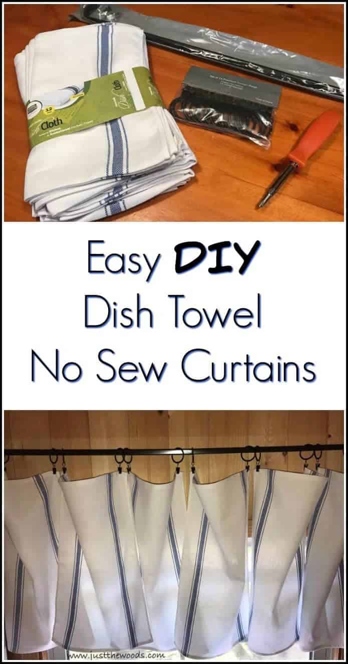 diy curtains, no sew curtains, dish towel curtains