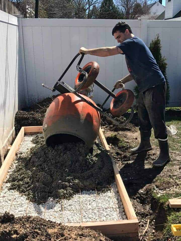 dump-concrete, build a shed floor