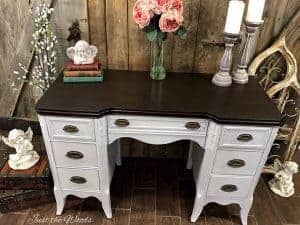 gray-desk-with-stain-top, furniture staging, staged furniture