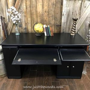 painted-keyboard-drawer, painted desk, desk makeover, wood desk