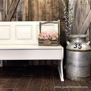 vintage-milk-jug, staging furniture, painted bench, just the woods