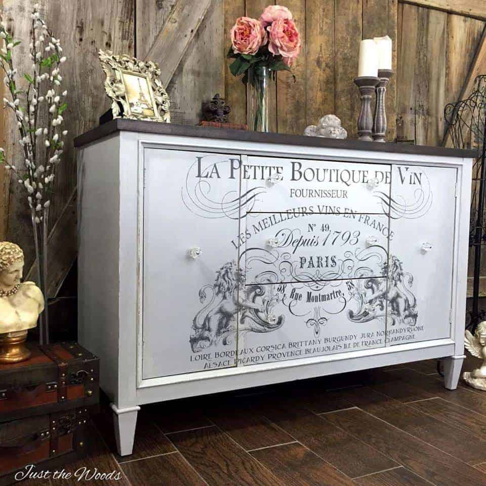 20+ Image Transfer Ideas & Tutorials That Will Make You Drool image transfer ideas, french image on painted buffet, la petit boutique de vin, iod transfers, painted furniture