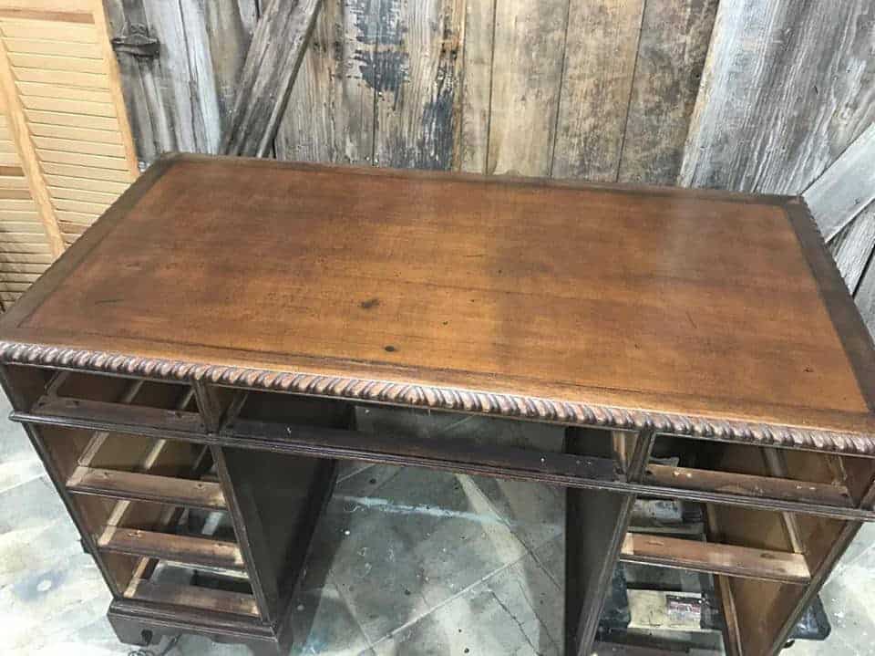 How to Save the Leather Top on a Vintage Desk / leather desktop stained