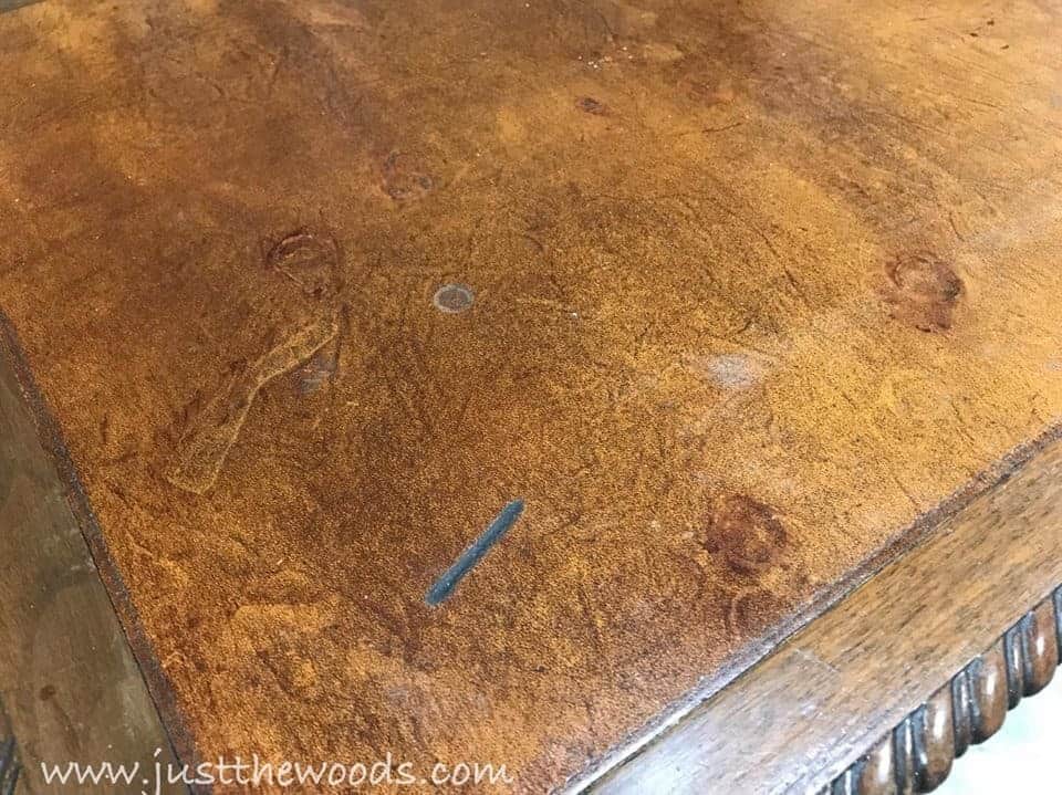 How to Save the Leather Top on a Vintage Desk / damaged leather desktop / close up of damaged leather