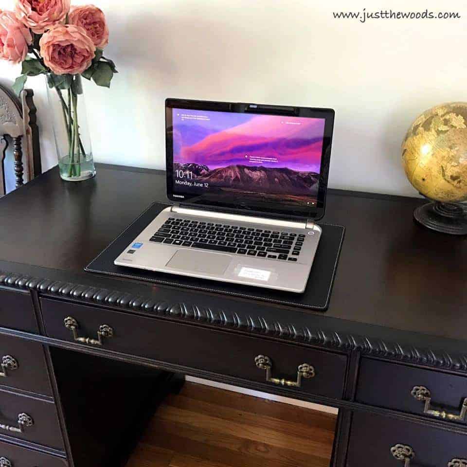 How to Save the Leather Top on a Vintage Desk / painted desk / computer desk / pink flowers / desk blotter