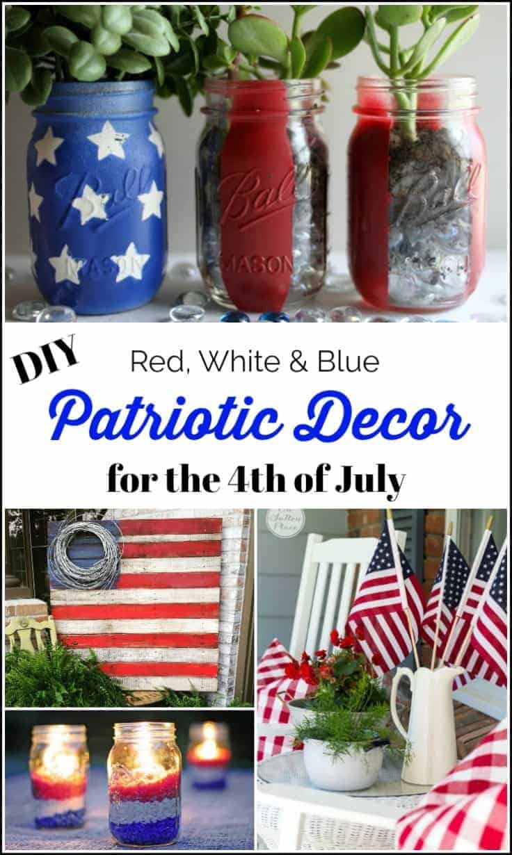 Easy DIY Patriotic Decor for the 4th of July, Easy DIY Patriotic Decor for the 4th of July, red, white and blue candles, pallet flag, mason jar projects, patriotic door decor, USA sign, mantel decor, porch decor