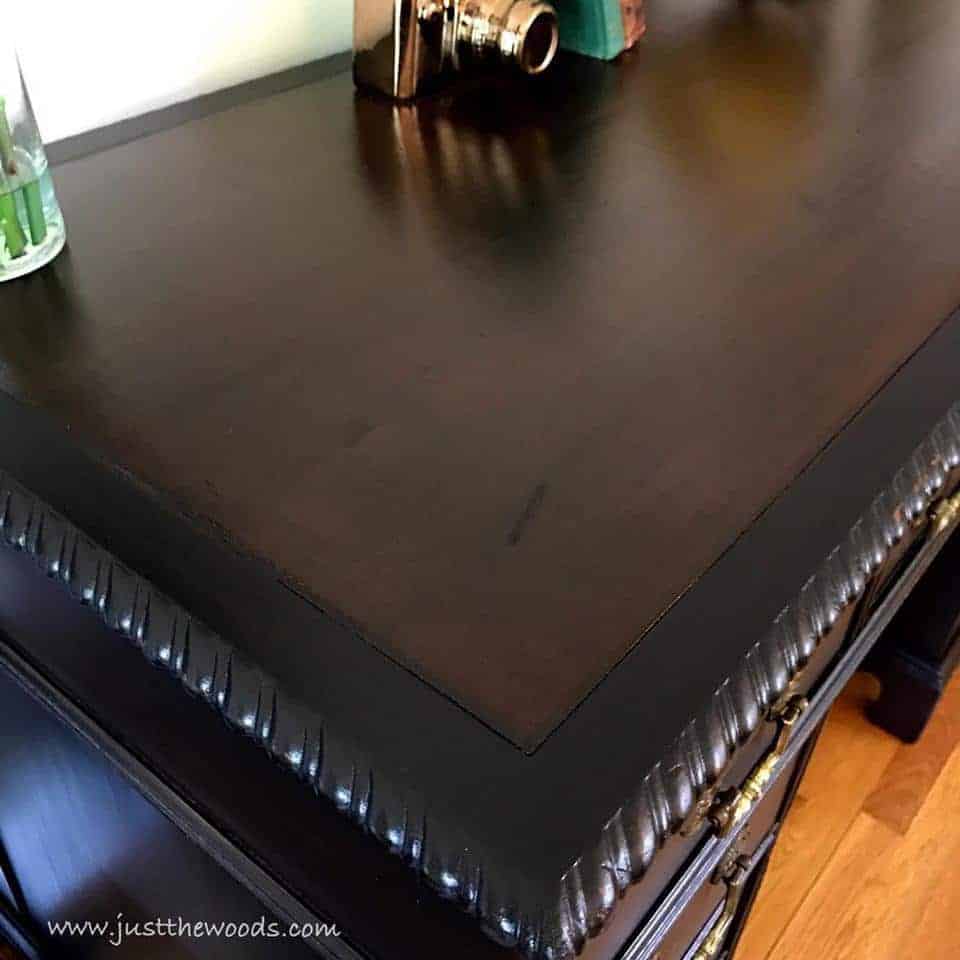 How to Save the Leather Top on a Vintage Desk / protected vintage leather with dark wood stain