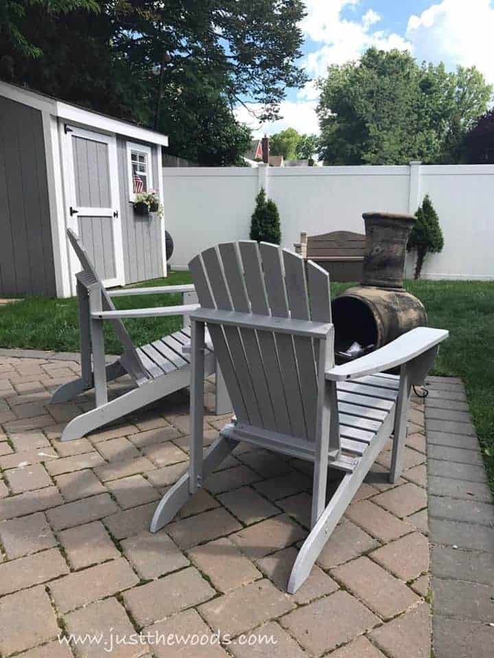 adirondack chairs painted gray, gray painted shed