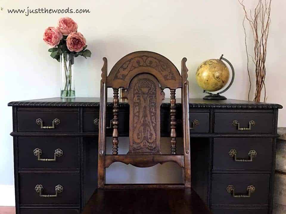 How to Save the Leather Top on a Vintage Desk / staten island painted furniture / painted desk /ornate chair / leather top desk