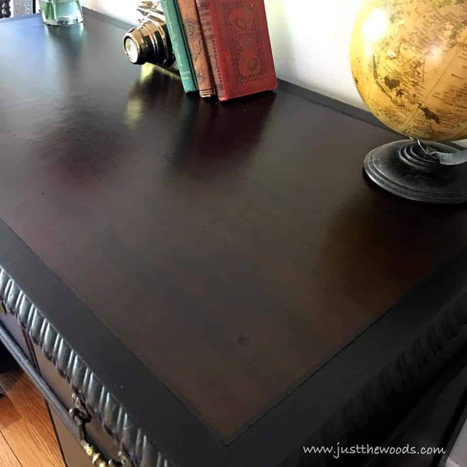 Leather Top on a Vintage Desk / black painted desk with dark stain on leather top