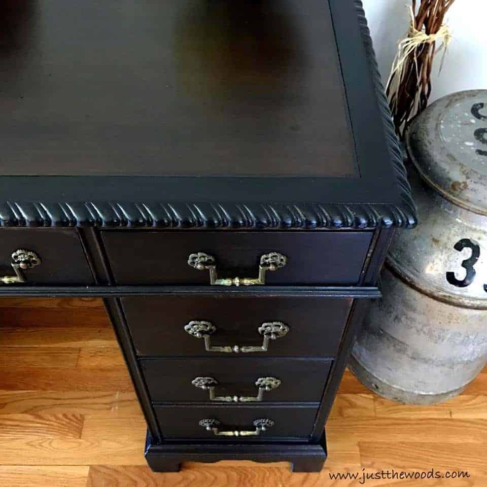 How to Save the Leather Top on a Vintage Desk / black paint with stained leather