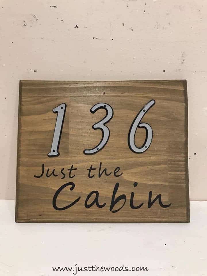 See how to make a custom address sign with scrap wood, a DIY stencil, and stain. Use pre-made house numbers or stencil them yourself with this easy DIY project and Cricut. Rustic address plaque, home sign, number sign, house number sign. 