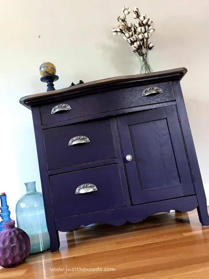 eggplant painted furniture, vintage washstand, painting furniture, sticking drawers