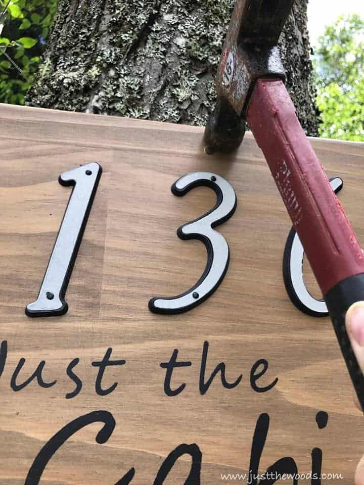 See how to make a custom address sign with scrap wood, a DIY stencil, and stain. Use pre-made house numbers or stencil them yourself with this easy DIY project and Cricut. Rustic address plaque, home sign, number sign, house number sign. 