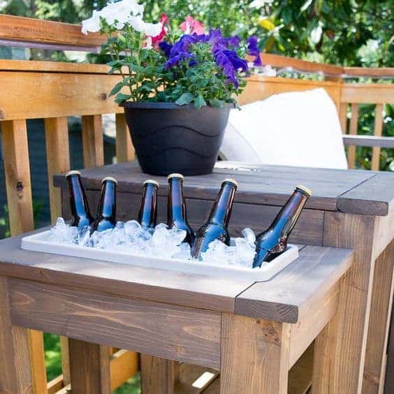 diy end table, built in ice box, outdoor table with planter, build it, how to