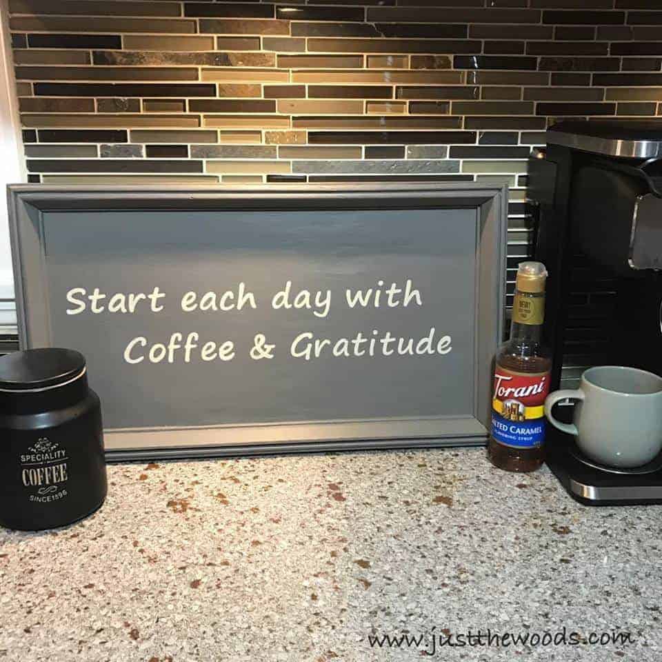 start each day with coffee and gratitude, coffee bar sign