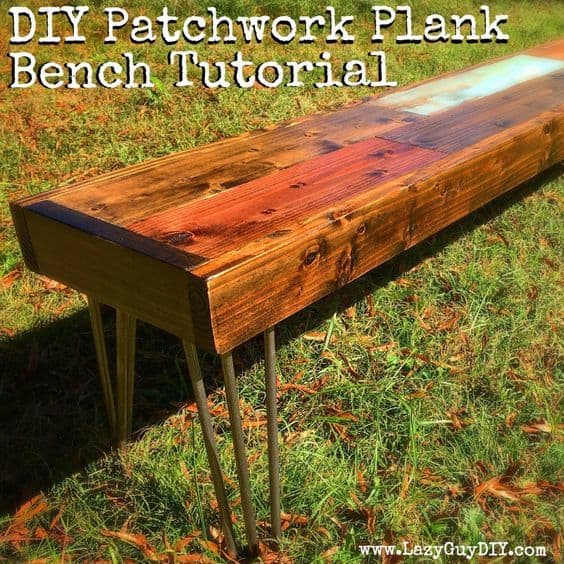 lazy guy diy, hairpin legs, build a bench, plank bench, tutorial