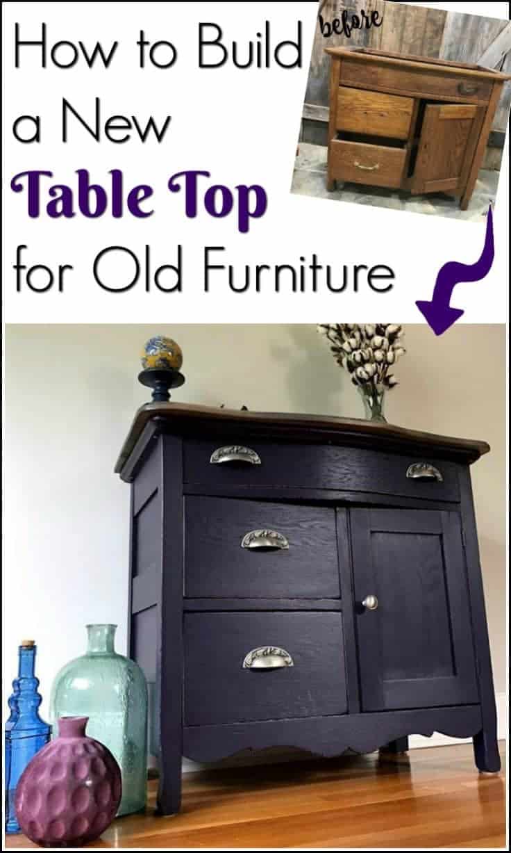Some painted furniture makeovers need more than paint. Learn how to create a template, cut out a new table top and add a decorative edge when your old furniture needs a new top. Build your own table top tutorial #purplepaintedfurniture #purplefurniture
