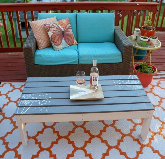 outdoor coffee table, how to make a table, painted and stenciled table