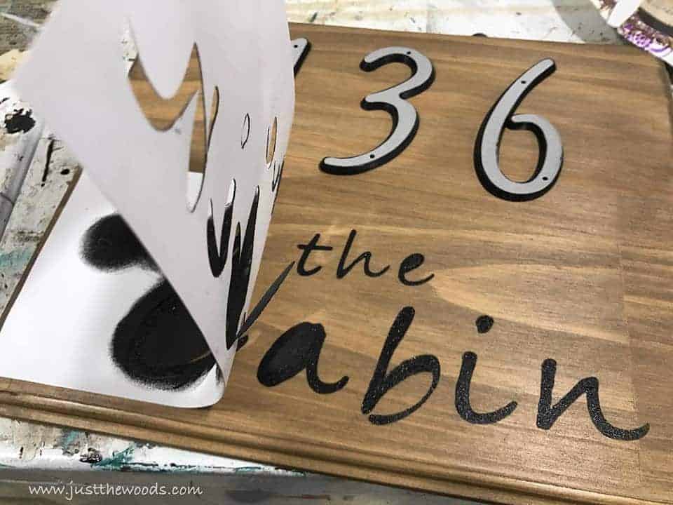 remove stencil, See how to make a custom address sign with scrap wood, a DIY stencil, and stain. Use pre-made house numbers or stencil them yourself with this easy DIY project and Cricut. Rustic address plaque, home sign, number sign, house number sign. 