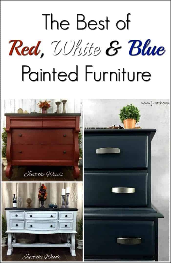 The Best of Red, White & Blue Painted Furniture by Just the Woods / A patriotic inspired collection of red, white & blue painted furniture makeovers. Painted dressers, painted buffets, sideboard, and kitchen island