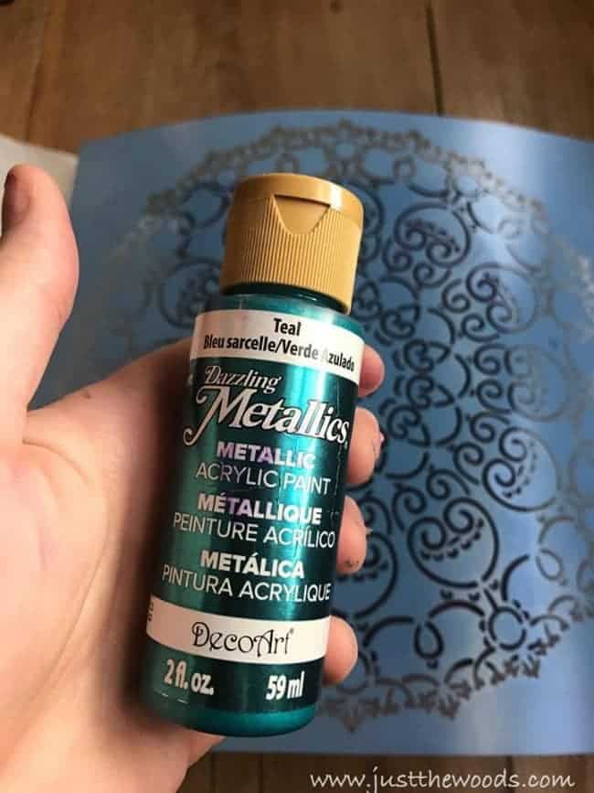 deco art paint, metallic paint, teal paint