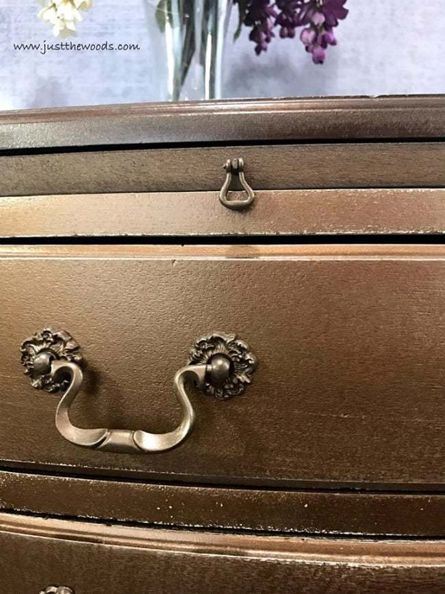 metallic bronze, metallic glaze, painted dresser, painted hardware