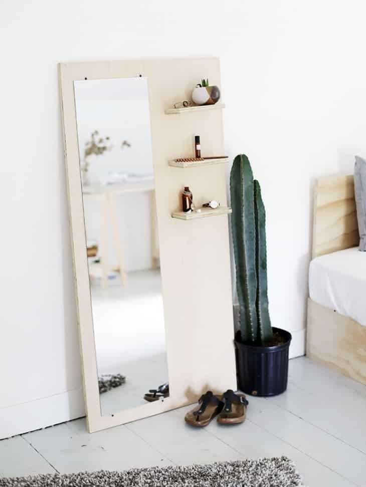 standing mirror, leaning mirror, plywood mirror, diy mirror