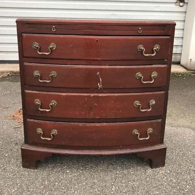 vintage bow front chest, dresser, mahogany dresser