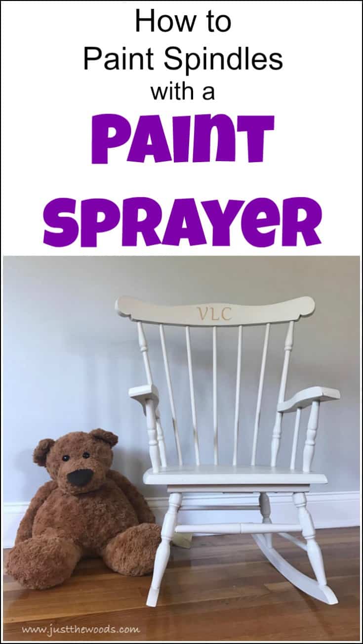 When painting furniture and dealing with painting spindles make sure to use a paint sprayer. See how to paint a child's vintage rocking chair the easy way. | paint spindles | paint sprayer | how to paint spindles | how to use a paint sprayer | painted rocking chair | rocking chair makeover