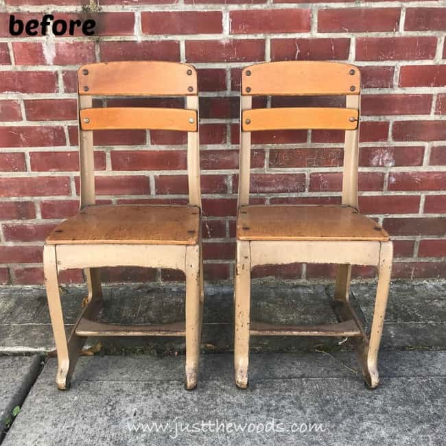 vintage childs school chair, wooden chair with metal