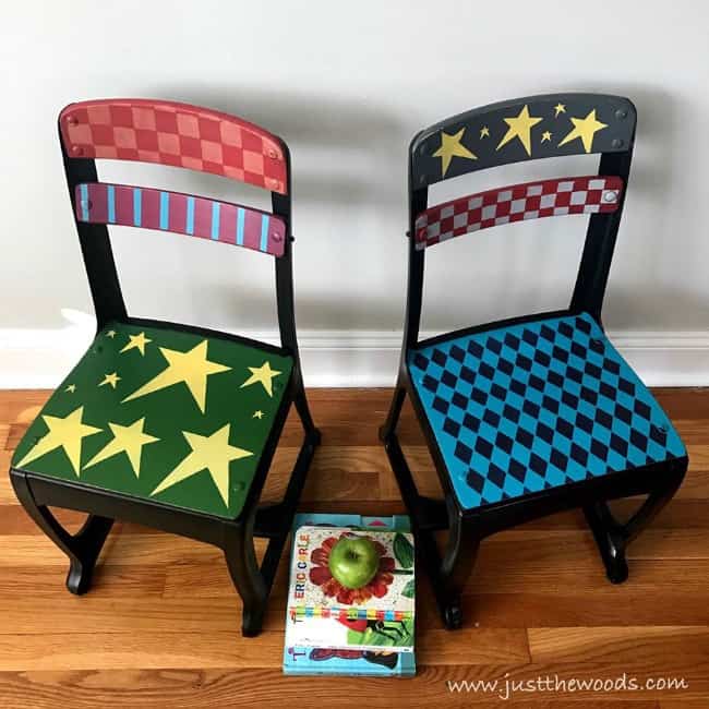 whimsical painted chairs, whimsical painted furniture, colorful furniture