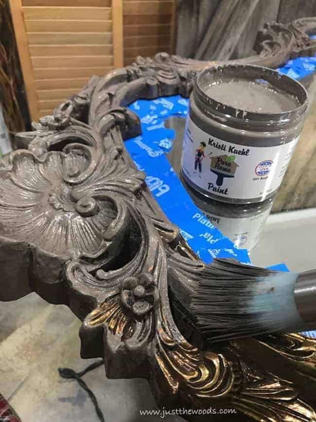 painting ornate mirror, pure home paint, swiss miss