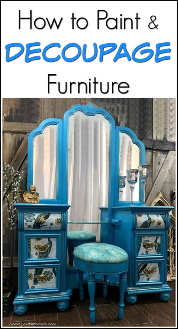 How To Paint Decoupage Furniture A Bold Peacock Vanity