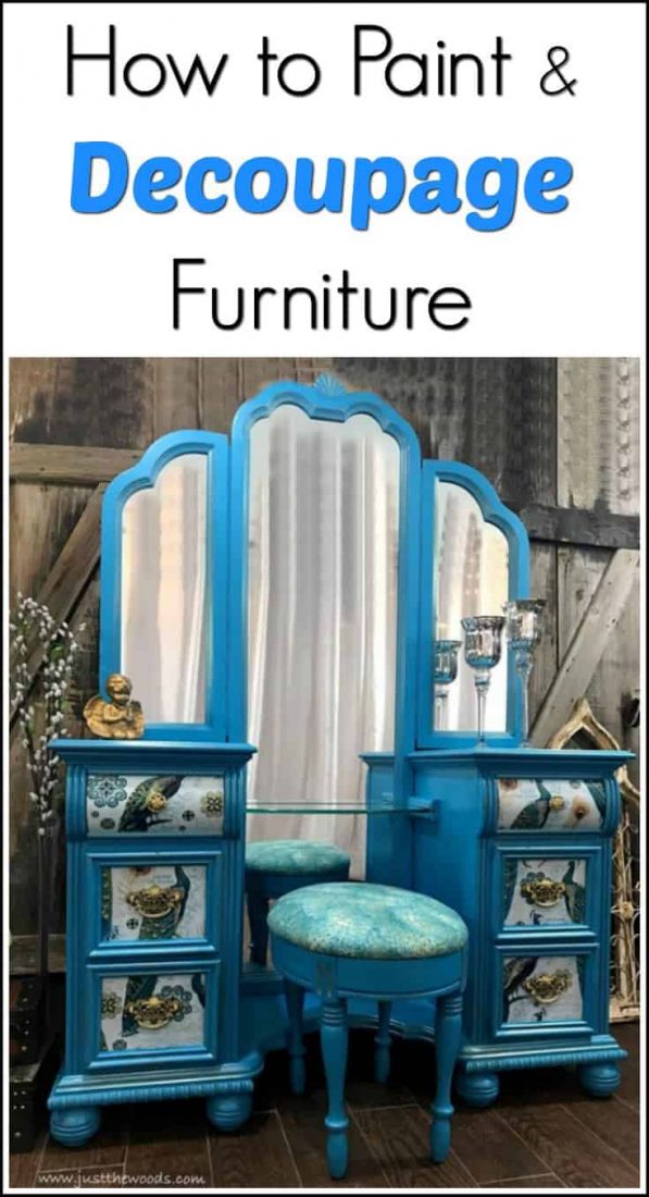 how to paint & decoupage furniture, decoupage painted vanity, peacock furniture