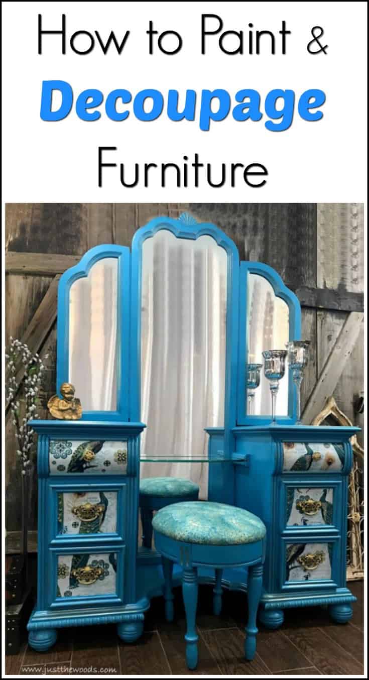 how to paint & decoupage furniture - a bold peacock vanity