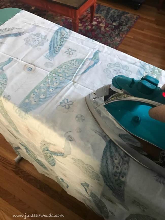 How to Paint and Decoupage Furniture by Just the Woods iron fabric