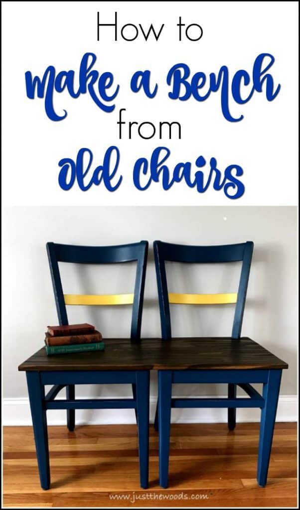 You can make a DIY bench from chairs with a few easy steps. Old chairs laying around? Repurpose those old chairs and build a bench. DIY bench from vintage chairs #DIYbench #handmadebench #buildabench #chairbench #benchfromchairs #DIYwoodenbench #howtobuildabench #howtomakeabench #diywoodbench #diybenchseat